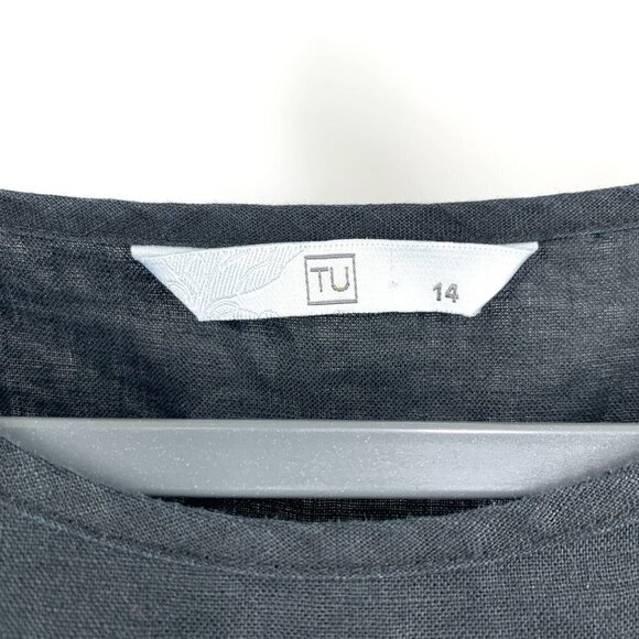 Tu UK Linen Sleeveless Flutter Blouse With Rear Ties Black Size US 10 - Picture 3 of 6